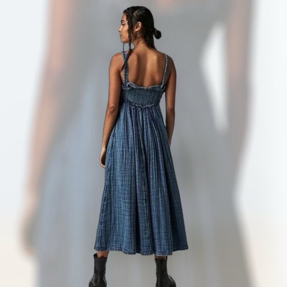 Free People Dolly Midi Floral Dress in Indigo - Picture 2 of 5